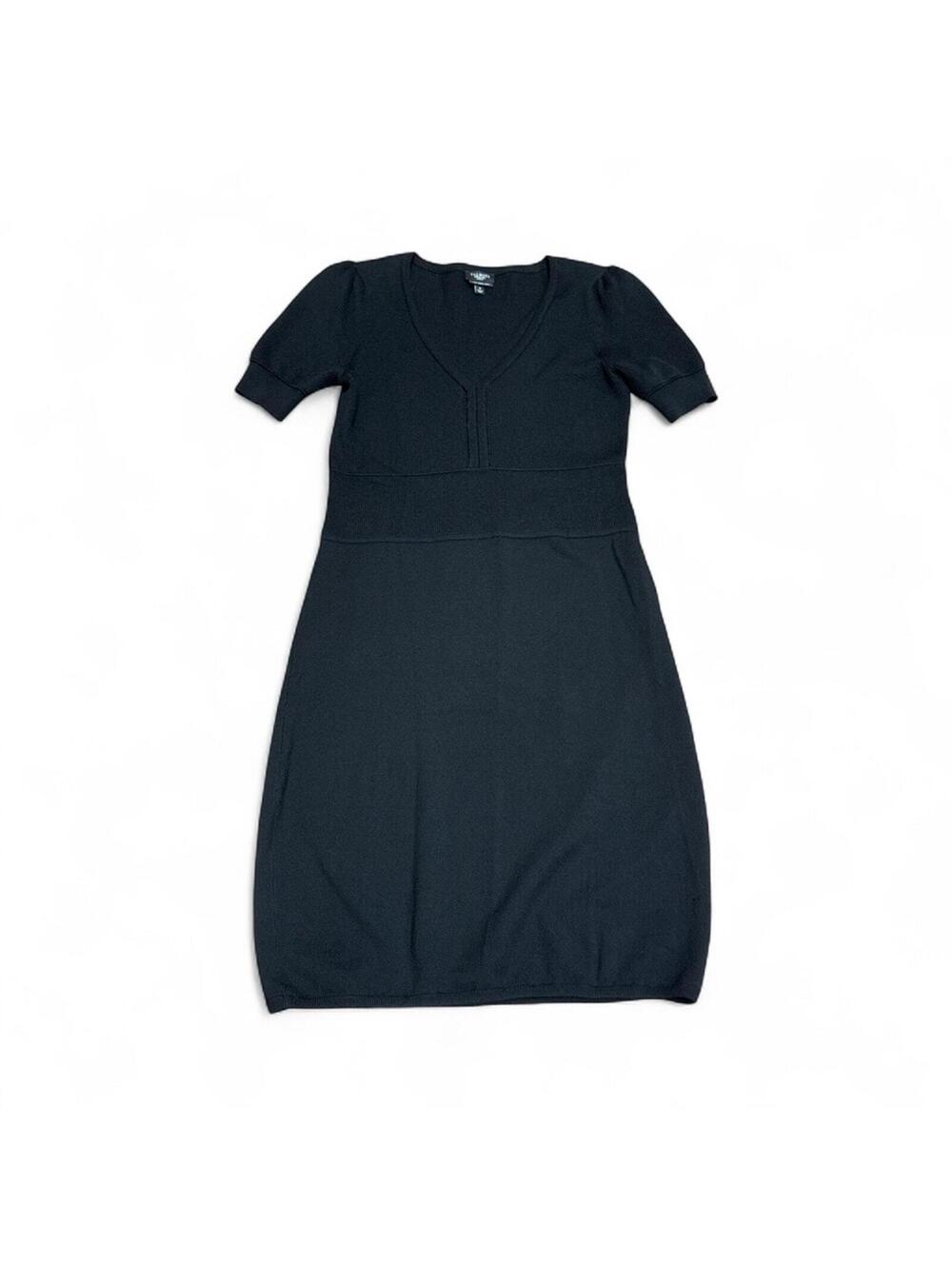 Talbots Short Sleeve Black Sweater Dress Petites Small Pure Merino Wool V-neck